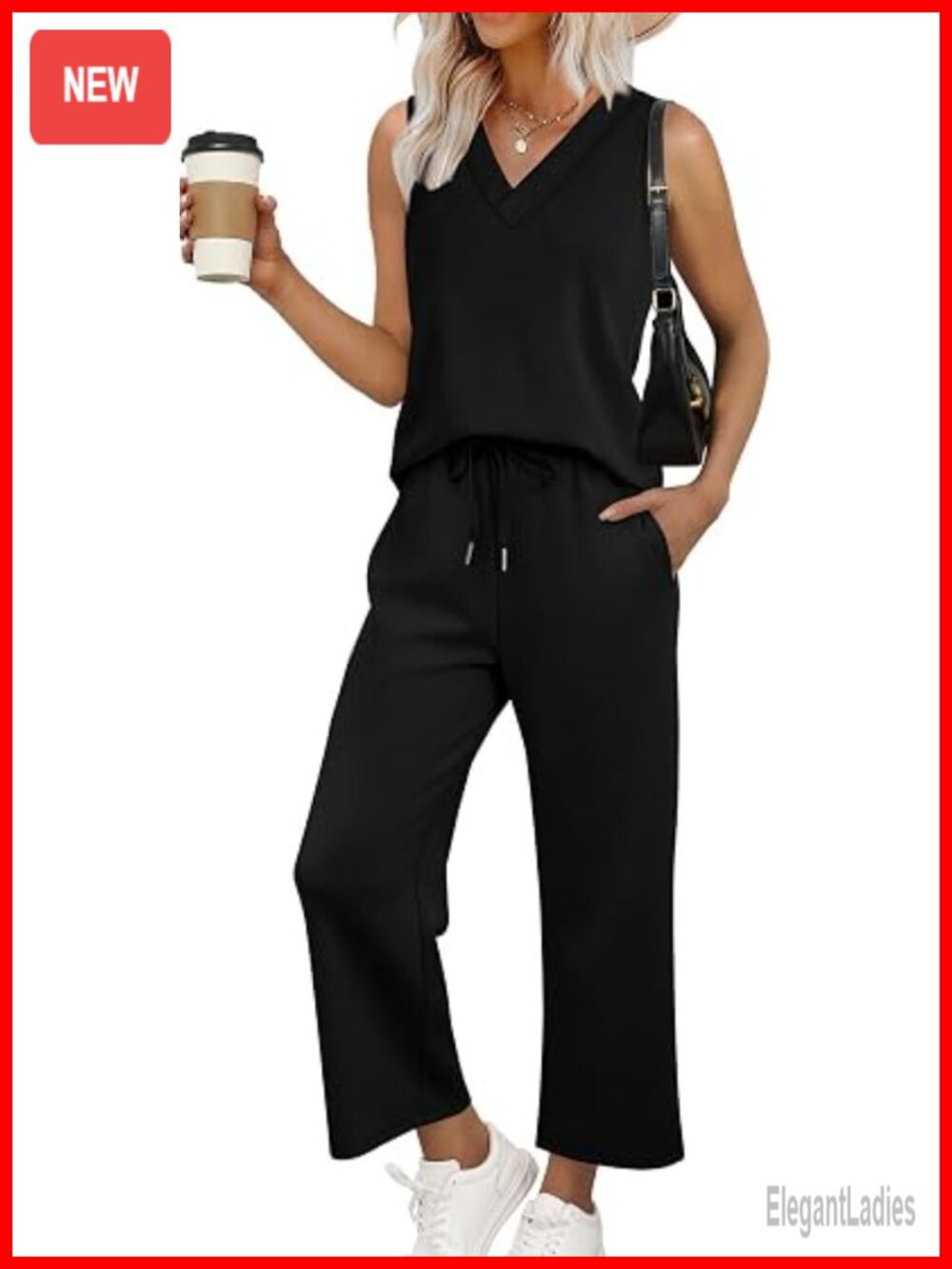 Women's Two Piece Lounge Set Sleeveless Tank Top Wide Leg Crop Pants Vacation